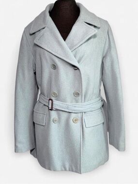 Abercrombie Mint Wool Blend Belted Peacoat Jacket Large Y2K